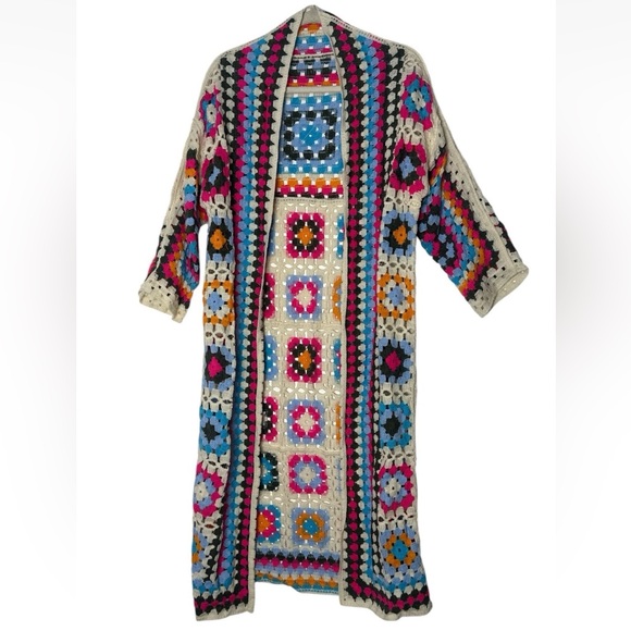 🕓 POL | Crochet Granny Square Duster Kimono Sleeve | Multi | OS - Picture 4 of 9